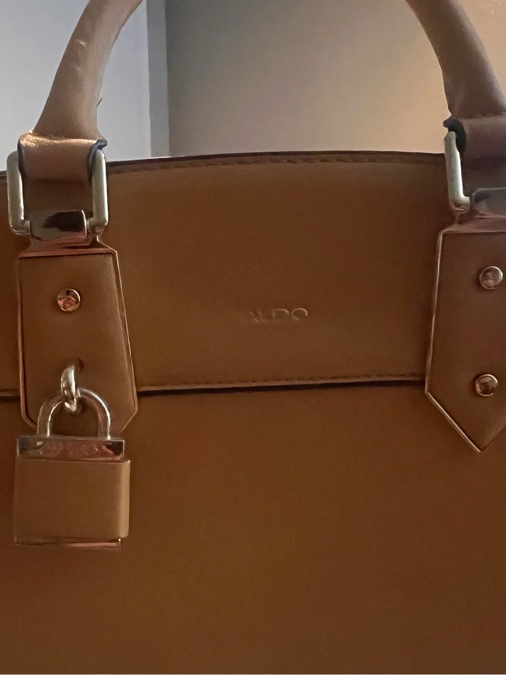 Aldo Brown Satchel with Silver Padlock Accent